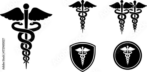 Caduceus symbol silhouette, Caduceus symbol, Medical symbol silhouette, Medical symbol, Caduceus symbol clipart, Caduceus Medical symbol silhouette set