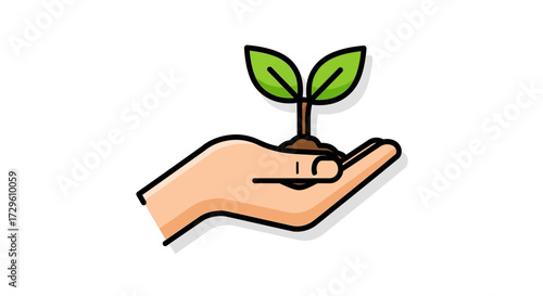 Hand cradling a young plant symbolizing care, growth, sustainability, and environmental