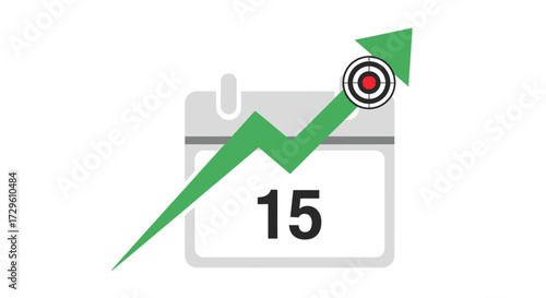Timely achievement depicted with an arrow growth and target on calendar deadline