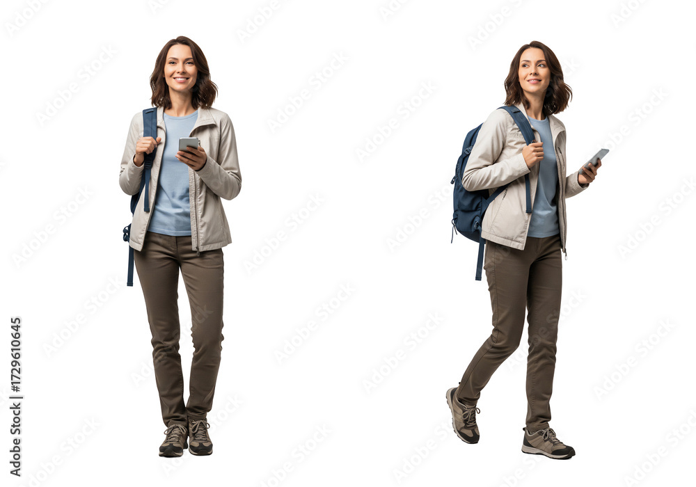 Fototapeta premium Woman with backpack and smartphone