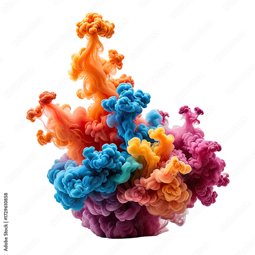 Obraz premium Colorful ink explosions in water, vibrant, dynamic, artistic design