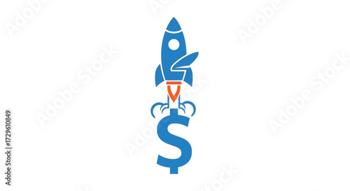 Financial growth concept depicted by a rocket lifting off from a dollar sign boosting economy