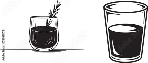 Minimalist Style Rocks Glass Drink With Rosemary Branch Vector Illustration