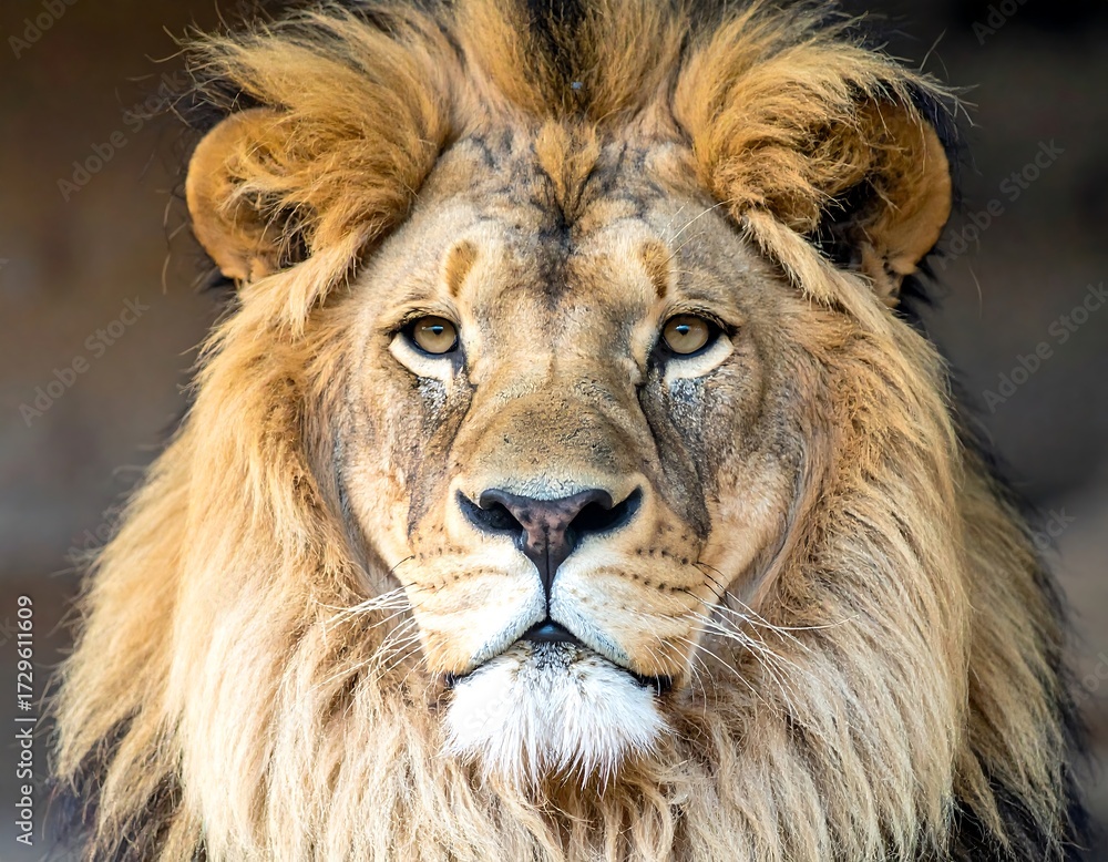 Fototapeta premium Lion Looking Directly at Camera Headshot Portrait