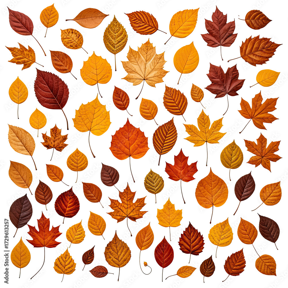 Fototapeta premium Assortment of autumn leaves in shades of orange, yellow, and brown