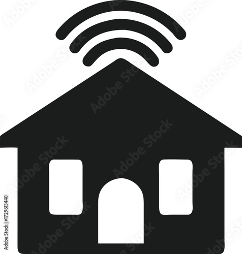 Solid Icon of a House with Wi- Fi Signals smart home transparent web icon