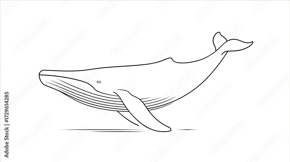 Obraz premium Whale contour, side view, detailed line art illustration on a clean, white backdrop