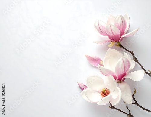 Magnolia Blossoms on White Background Floral Arrangement