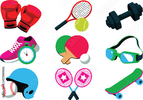 Collection of Sports Equipment Recreation Fitness Activity Illustration Vector