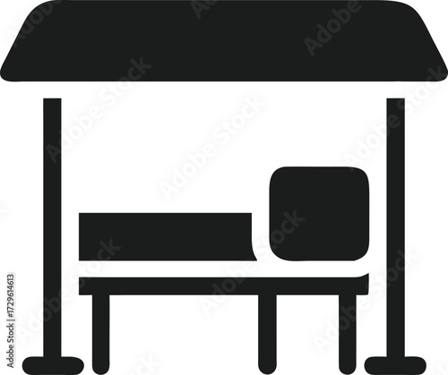 Bus Stop Shelter Icon with Bench and Pillow on White Background Keywords: bus transparent web icon