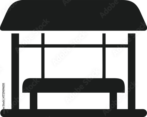 Simple Bus Stop Shelter Icon with Bench on White Background Keywords: bus transparent web icon