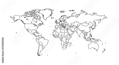 World map outline on white and black background vector illustration