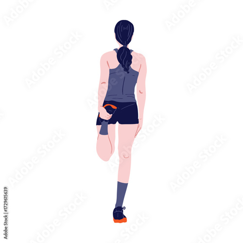 Minimalist Woman Stretching Leg Muscle Back View Fitness Illustration