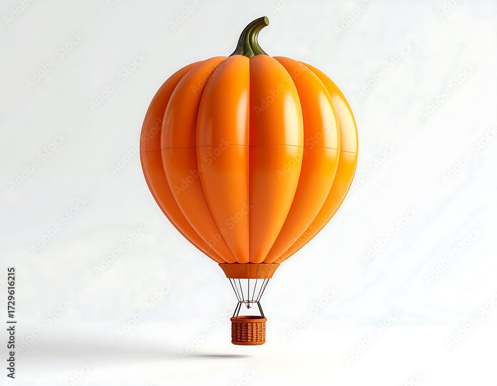 Obraz premium Orange Hot Air Balloon Resembling a Pumpkin on White Background