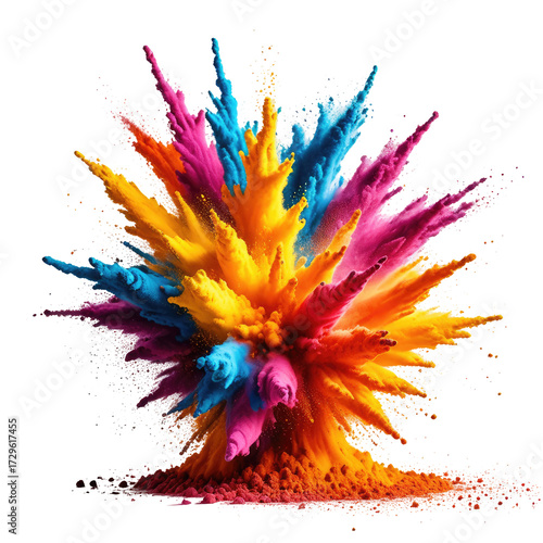 Exploding cloud of vibrant colored powder on black background
