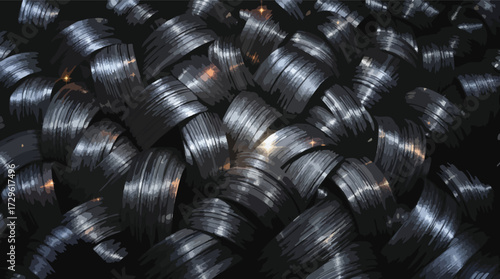 Close-up of Interwoven Metallic Strands with Reflective Highlights abstract texture.