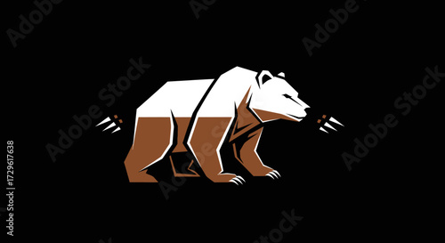 Stylized modern graphic illustration of a powerful walking bear.
