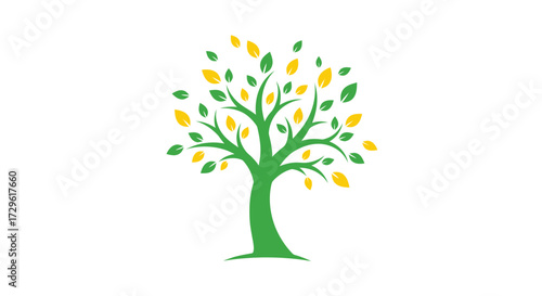 Vibrant green tree with yellow and green leaves symbolizing growth and nature.