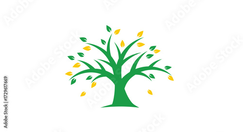 Green tree with yellow leaves logo design.