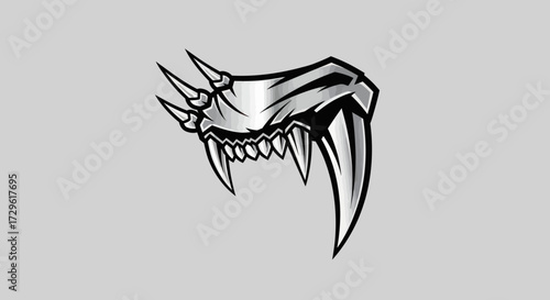 Stylized fierce predator skull with sharp teeth and claws.