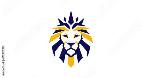Stylized Lion Head Logo with Crown-like Mane in Blue and Gold.
