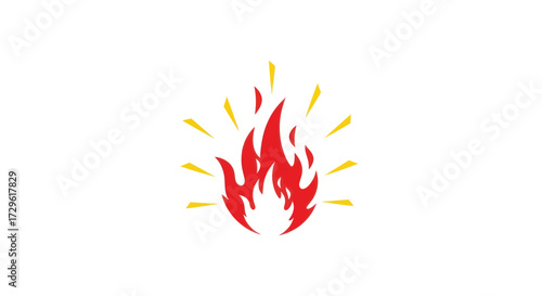 Red Flame Graphic Design with Sunburst Effect.