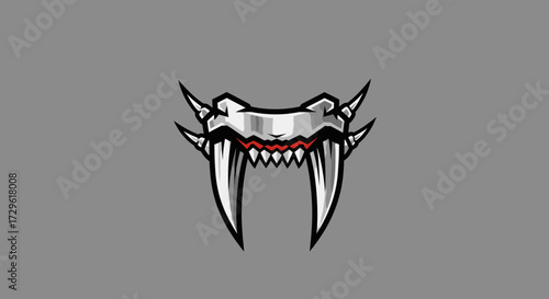 Intricate stylized mask featuring sharp teeth and menacing horns design.