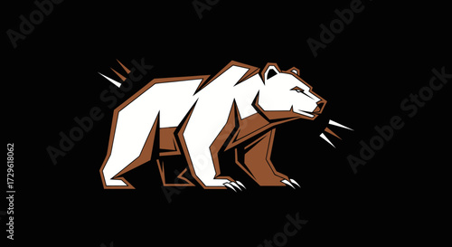Stylized White Bear Illustration with Brown Accents.
