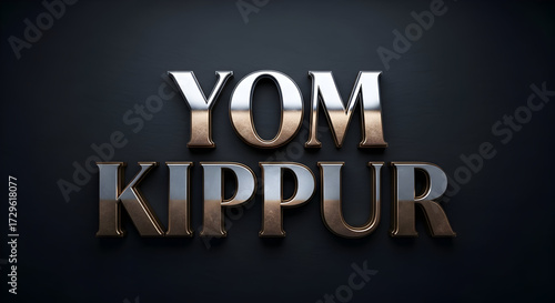 Yom Kippur text in luxurious gold and silver letters against a dark background, perfect for elegant holiday designs and greetings