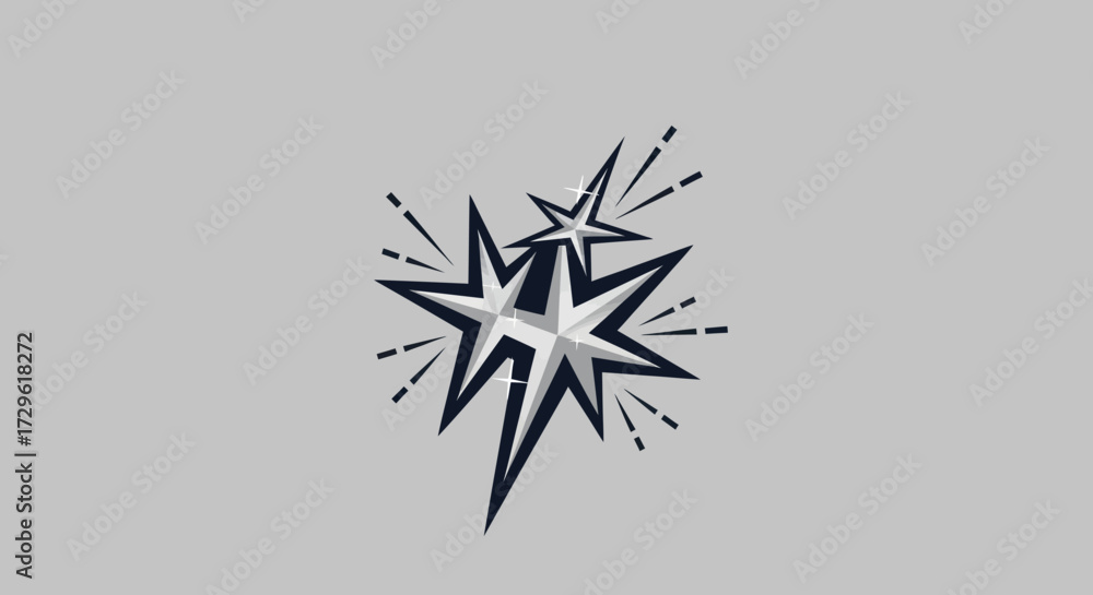 Fototapeta premium Two stars with radiating lines graphic design black and white artistic illustration simple design.