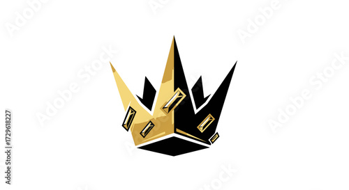 Golden Crown with Black Accents on White Background.