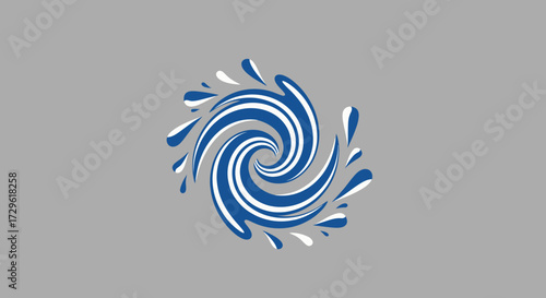 Dynamic blue and white abstract swirl vortex design element.