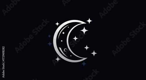 Crescent moon and stars celestial design.