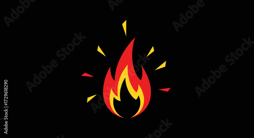 Fiery flame illustration with vibrant colors and radiating energy on black background.