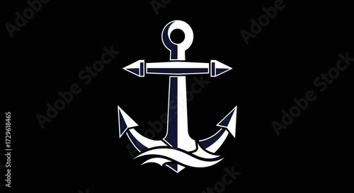 White Anchor Symbol on Black Background: Nautical Iconography.
