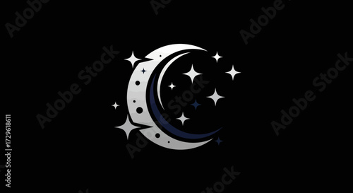 Silhouette of a crescent moon with stars celestial design night sky moon phase space theme.