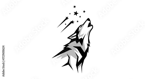 Howling Wolf Silhouette with Shooting Stars.