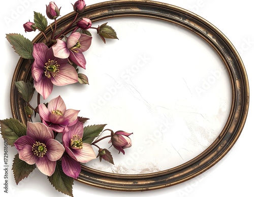 Oval Frame with Pink Flowers for Invitations and Design Projects