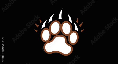 Stylized brown and white bear paw print with sharp claws.