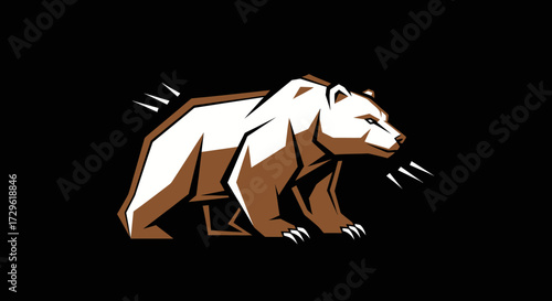 Stylized geometric illustration of a powerful walking bear.