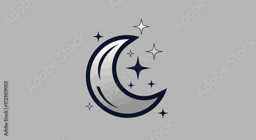 Crescent moon with shining stars celestial night.