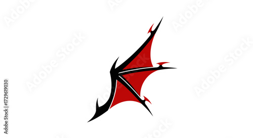 Stylized sharp red and black fantasy bat wing graphic design element.