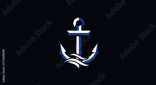 Anchor Symbol with Wave Design on Dark Background.