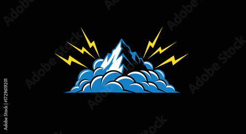 Majestic mountain peak with dramatic lightning storm and swirling clouds.