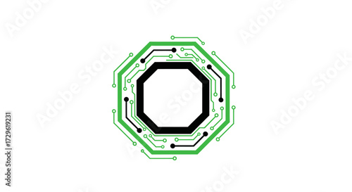 Abstract Octagonal Technology Circuit Board Symbol Design.
