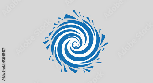 Stylized blue and white circular spiral vortex graphic.
