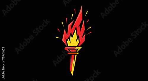 Vibrant cartoon torch with a blazing red and orange flame.