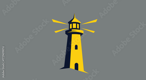 Bright yellow lighthouse emitting light beams a beacon of guidance and safety.