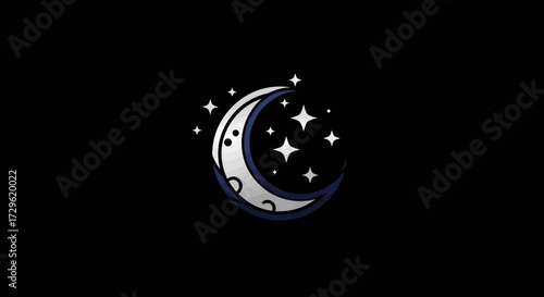 Crescent moon with stars celestial night.