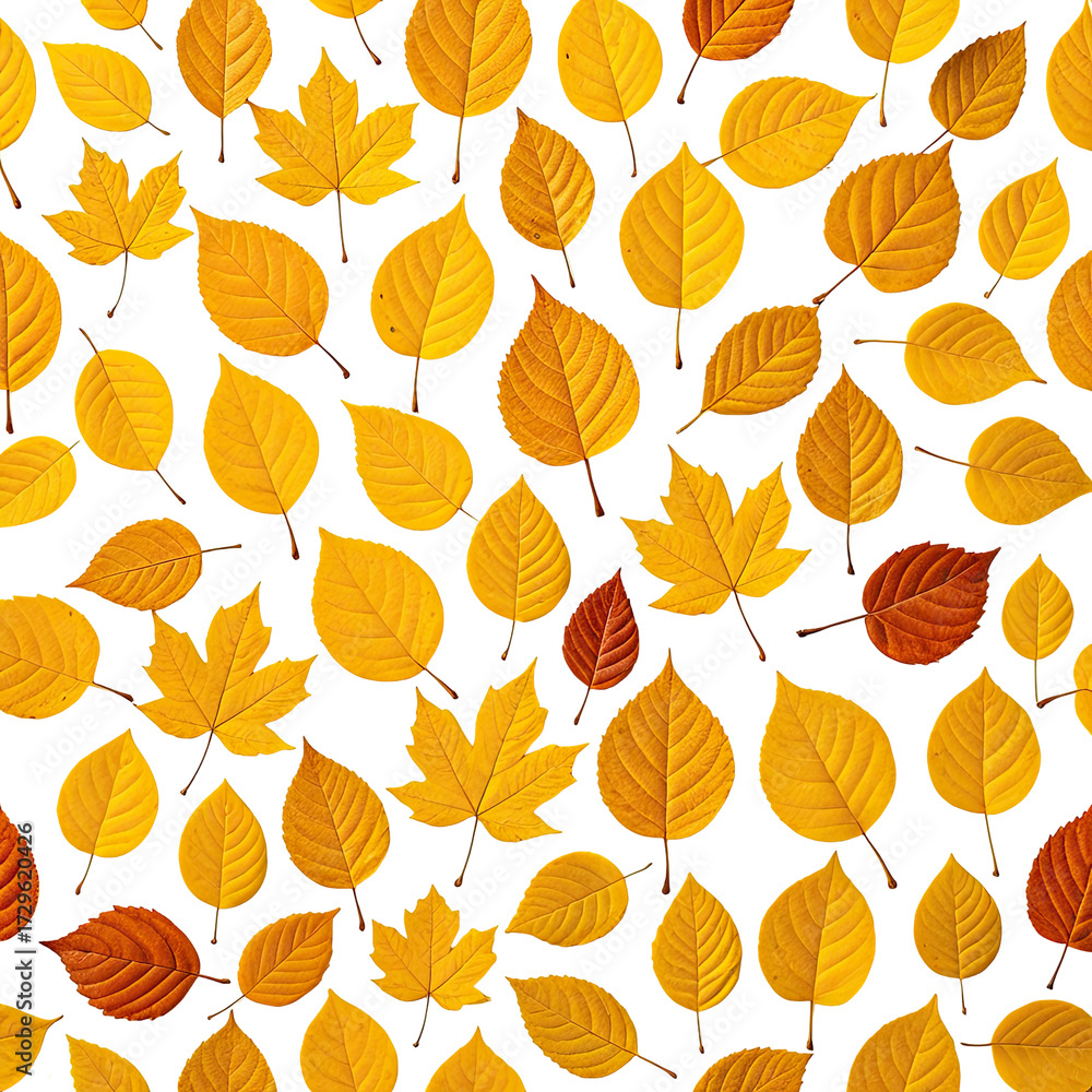 Obraz premium Golden autumn leaves scattered on black, creating a textured pattern